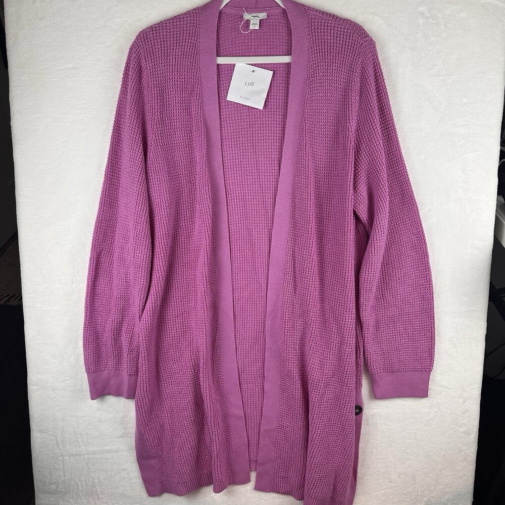 J.Jill Women’s L Purpleish Long Open Front Cardigan Cotton Blend Textured Knit